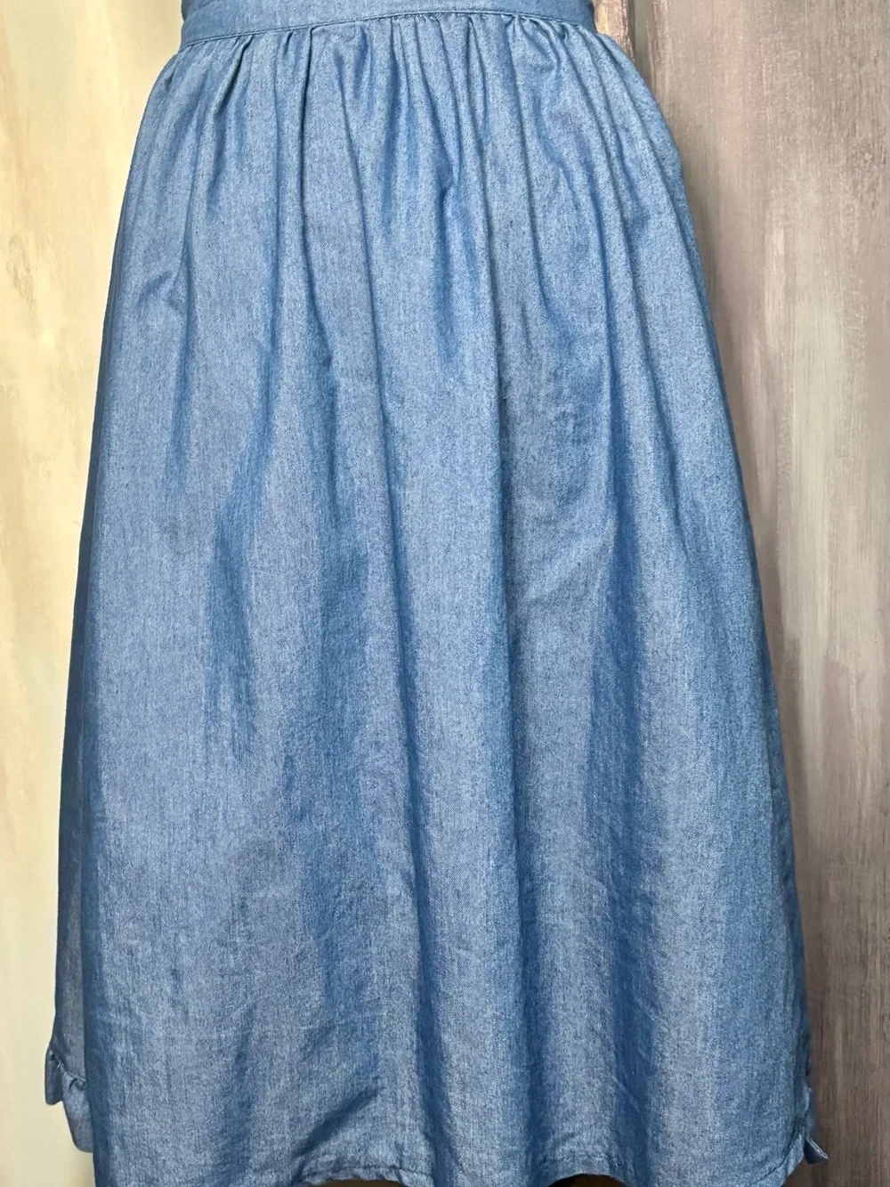 100% Cotton Chambray Wrap Apron Skirt Ruffle Trim Cottagecore Prairie Boho One S